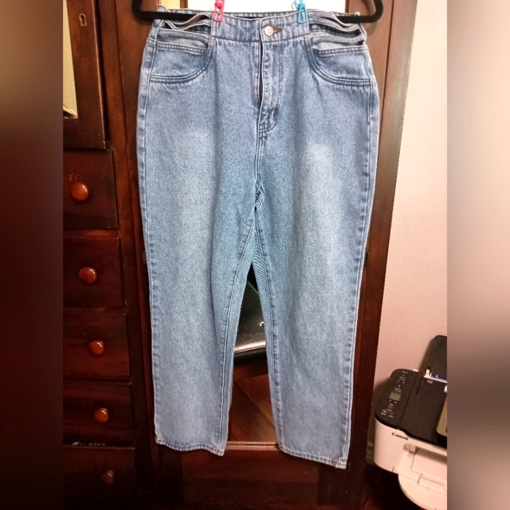 Simple Society Women's Blue Jeans with hip cut outs_9/29